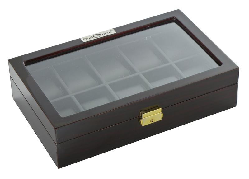 Diplomat Ten Watch Case With Black Leatherette Interior and Locking Lid
