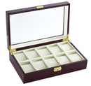 Diplomat Ten Watch Case With Black Leatherette Interior and Locking Lid Cherry