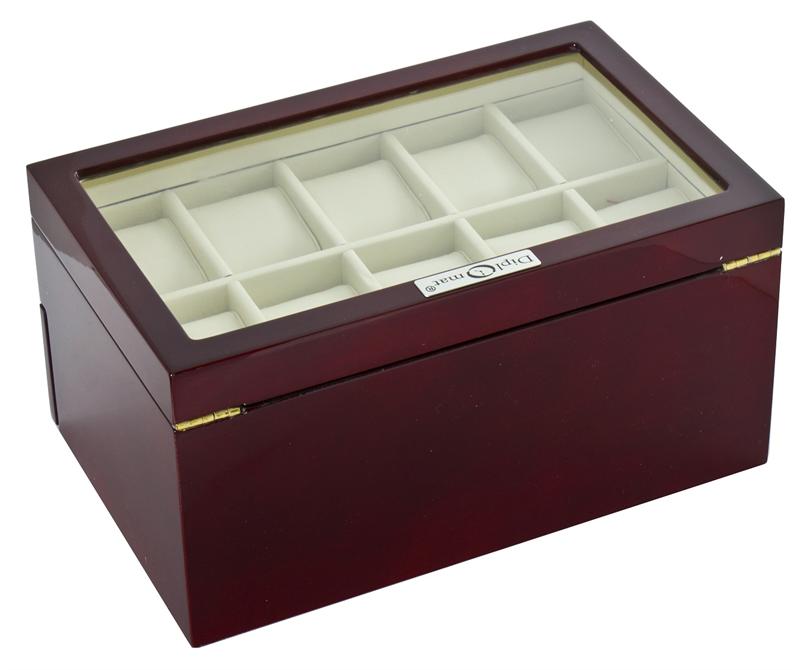 Diplomat Twenty Watch Case With Cream Leatherette Interior and Locking Lid- Cherry