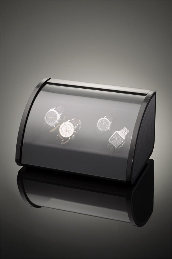 Elma Motion Style IV Quad Watch Winder - High Gloss Black/Black Leather
