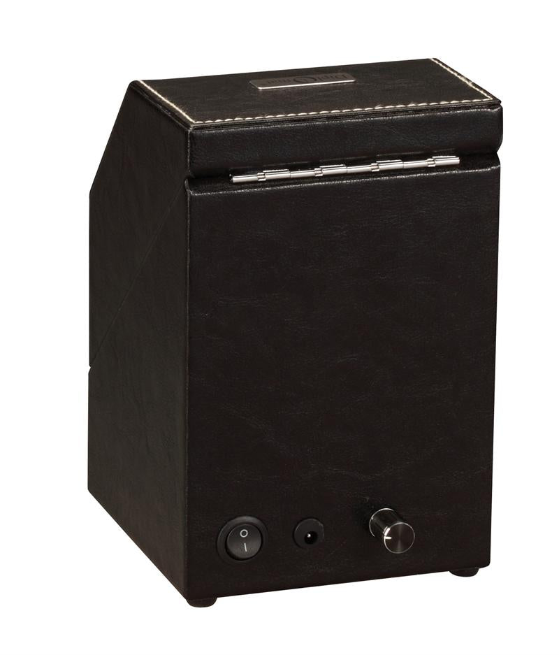Diplomat Black Leather Single Watch Winder with Gray Microfiber Suede Interior - Battery/AC Powered