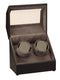 Diplomat Black Leather Double Watch Winder with Gray Microfiber Suede Interior - Battery/AC Powered