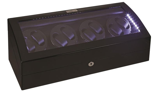 Diplomat Phantom LED Lit Black Wood Finish Eight Watch Winder