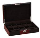 Diplomat Black Wood Finish Ten Watch Storage Case with Cherry Wood Finish Accents and Soft Microfiber Black Suede Interior