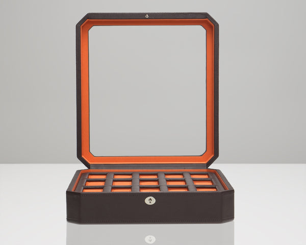WOLF Windsor 15 Piece Watch Box (Brown/Orange)