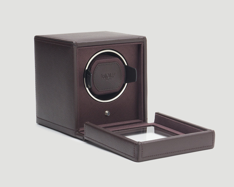 WOLF Single Cub Watch Winder with Cover - Brown