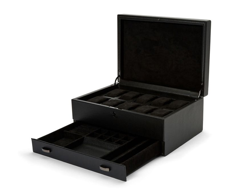 WOLF British Racing 10 Piece Watch Box with Storage - Black