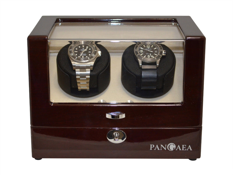 Pangaea D310 Double Watch Winder- Mahogany (Battery or AC Powered)