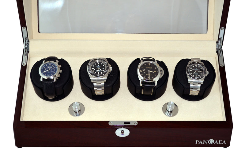 Pangaea Q360 Quad Automatic Four Watch Winder- Mahogany