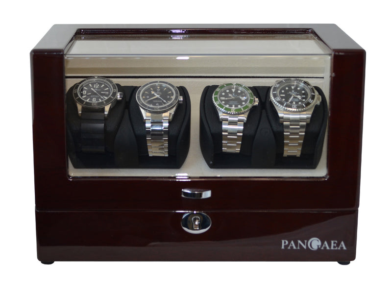 Pangaea Q350 Quad Automatic Watch Winder with LED Lights - Mahogany