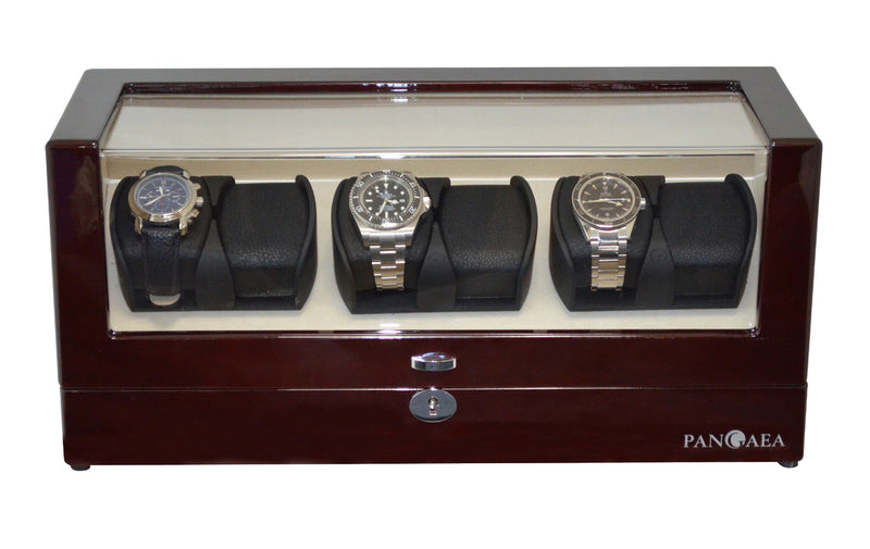 Pangaea Q630 Automatic Six Watch Winder with LED Light- Mahogany