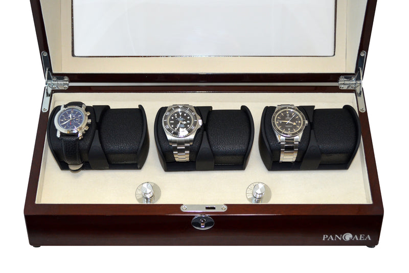 Pangaea Q630 Automatic Six Watch Winder with LED Light- Mahogany