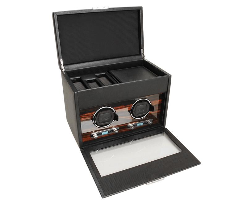 WOLF Roadster Double Watch Winder with Cover, Storage, and Travel Case