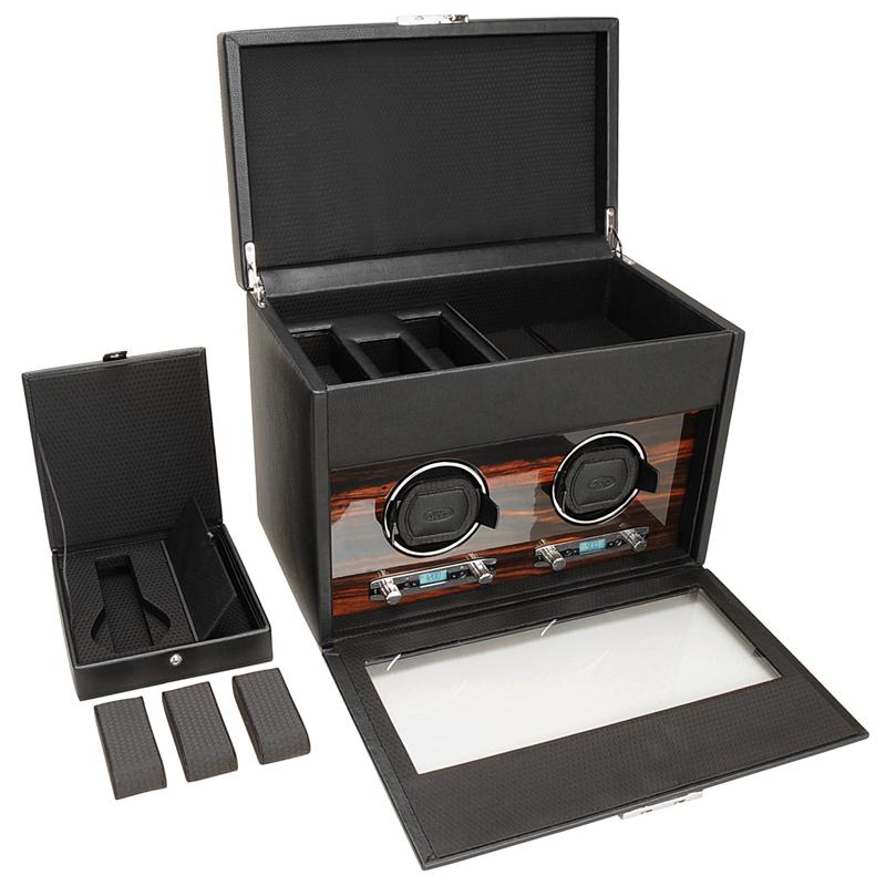 WOLF Roadster Double Watch Winder with Cover, Storage, and Travel Case
