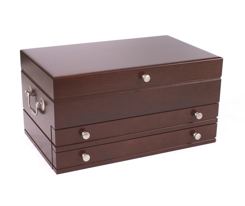 First Lady, Two-Drawer, Solid Cherry Jewelry Chest, Made in U.S.A. with Rich Mahogany finish