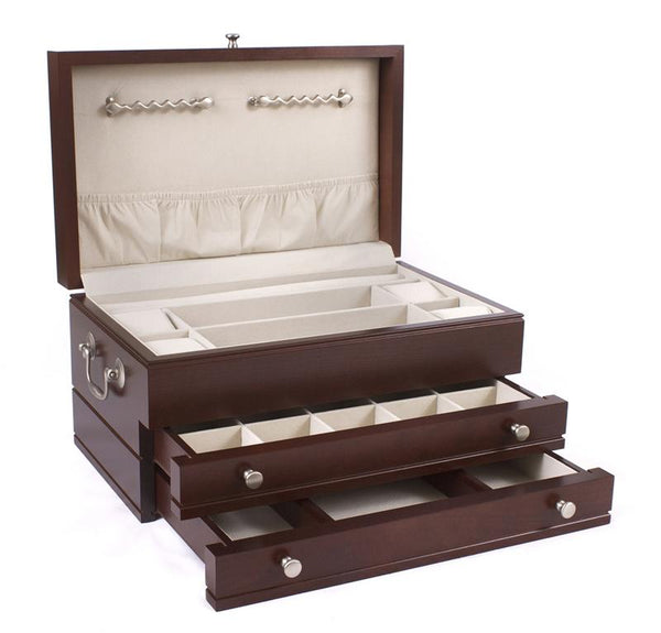 First Lady, Two-Drawer, Solid Cherry Jewelry Chest, Made in U.S.A. with Rich Mahogany finish