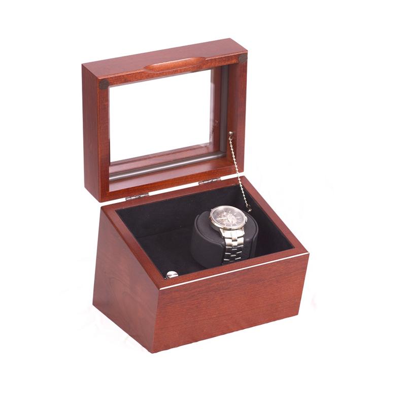 The Brigadier Glass-Topped Solid Cherry Wood Single Watch Winder (Made in USA)