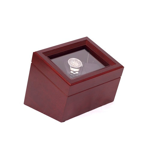 The Admiral Glass-Topped Mahogany Solid Wood Double Watch Winder (Made in USA)